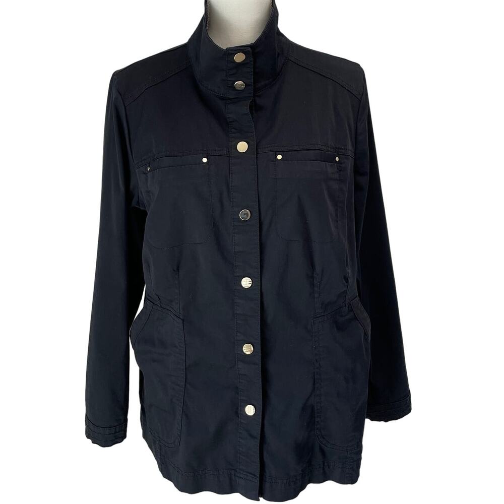 CHICO'S Jacket Size 1 Or US 8 Black Lightweight Cargo Jacket Travel Casual